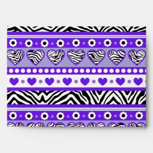 Purple black  white abstract zebra hearts and dot envelope