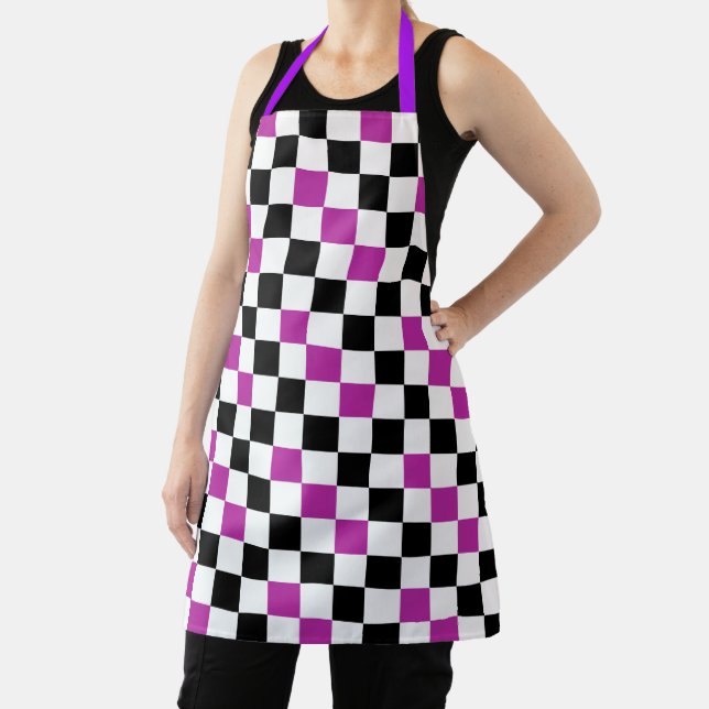 Purple Black White Checkered Pattern Design  Apron (Insitu)
