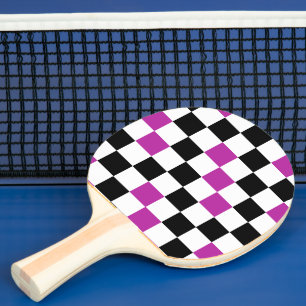 Purple Black White Checkered Pattern Design  Ping Pong Paddle