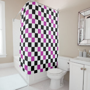 Purple Black White Checkered Pattern Design  Shower Curtain