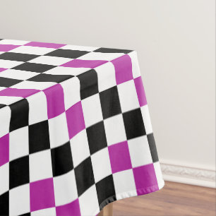 Purple Black White Checkered Pattern Design Tablecloth
