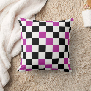 Purple Black White Checkered Pattern Design Throw Pillow