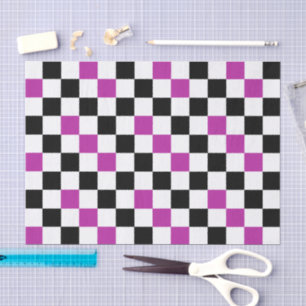 Purple Black White Checkered Pattern Design Tissue Paper