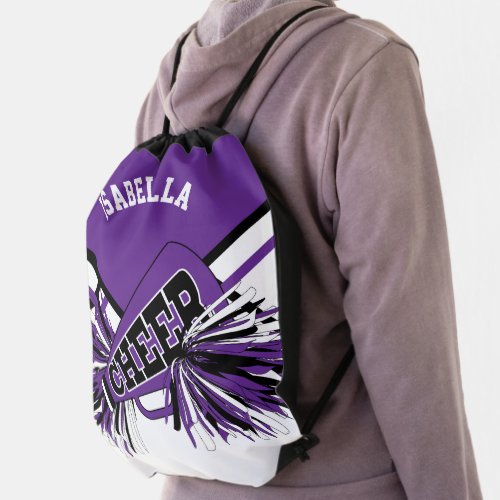 Purple Black  White Cheerleader Drawstring Bag