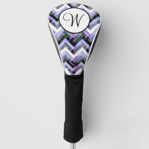 Purple Black White Chevron Textured Monogram Golf Head Cover