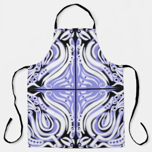 Purple Black White Curly Abstract Pattern  Apron