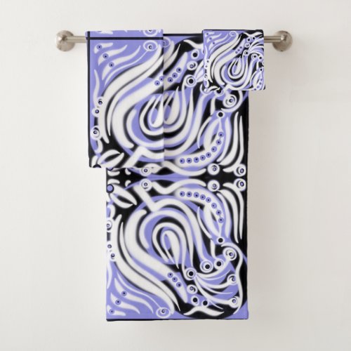 Purple Black White Curly Abstract Pattern  Bath Towel Set