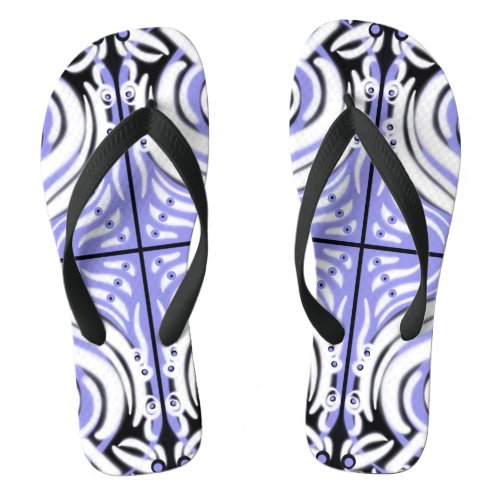 Purple Black White Curly Abstract Pattern  Flip Flops