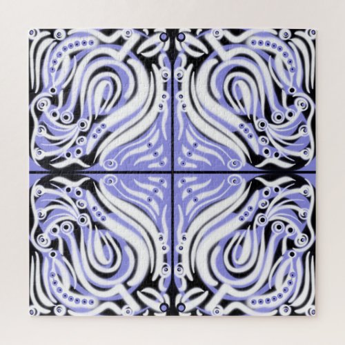 Purple Black White Curly Abstract Pattern  Jigsaw Puzzle