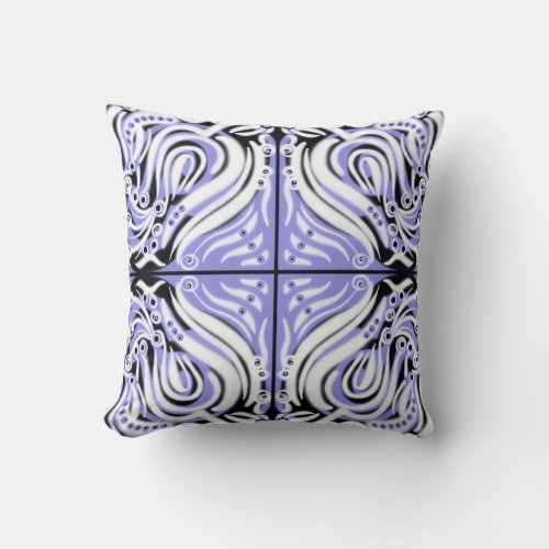 Purple Black White Curly Abstract Pattern  Throw Pillow