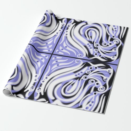 Purple Black White Curly Abstract Pattern  Wrapping Paper