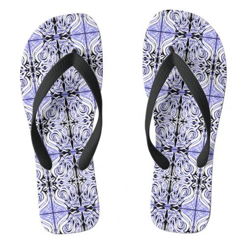 Purple Black White Curly Abstract Repeat Pattern  Flip Flops