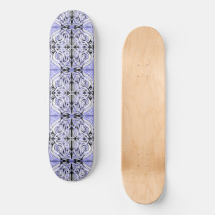 Purple Black White Curly Abstract Repeat Pattern Skateboard