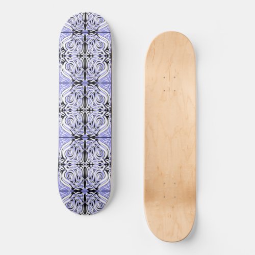 Purple Black White Curly Abstract Repeat Pattern  Skateboard