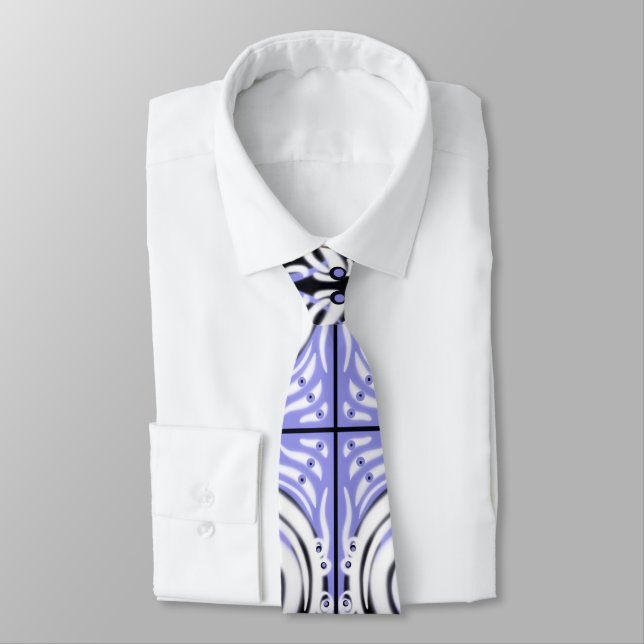 Purple Black White Curvy Abstract Pattern  Neck Tie (Tied)