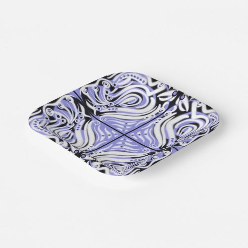 Purple Black White Curvy Abstract Pattern  Paper Plates