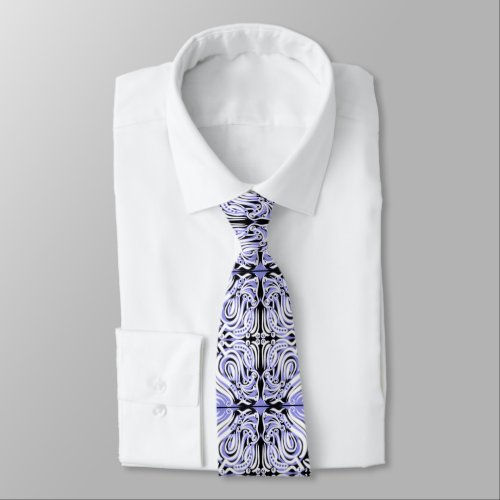 Purple Black White Curvy Abstract Repeat Pattern  Neck Tie