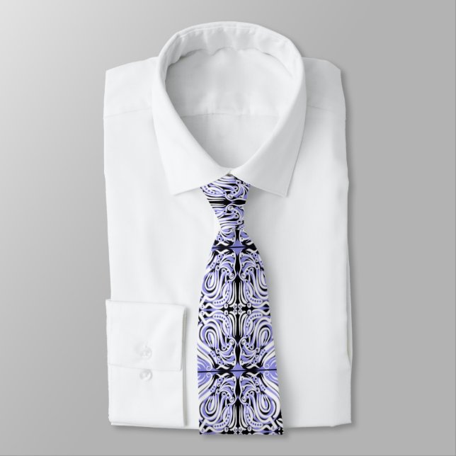 Purple Black White Curvy Abstract Repeat Pattern  Neck Tie (Tied)