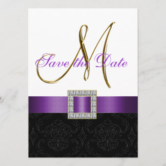 Purple Black White Damask Save the Date