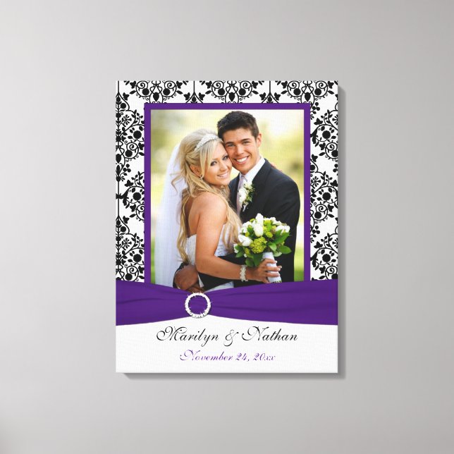 Purple, Black, White Damask Wedding Canvas Print (Front)