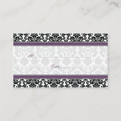 Purple, Black, White Damask Wedding Place Cards Business Card Templates