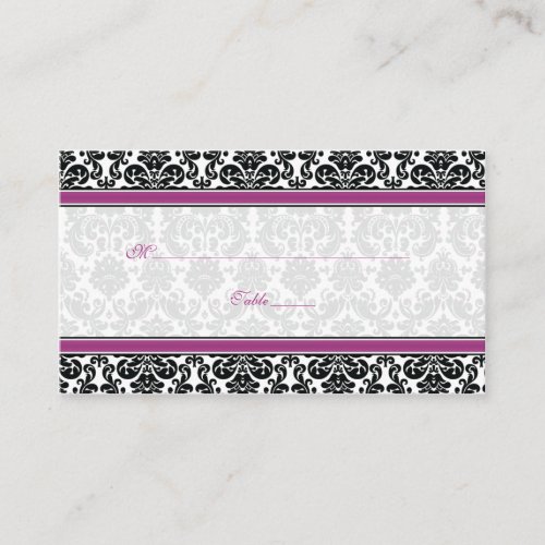 Purple, Black, White Damask Wedding Place Cards Business Cards