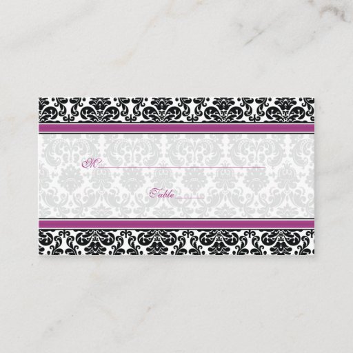 Customizable Purple, Black, White Damask Wedding Place Cards Business Cards