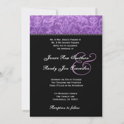 Purple Black White Damask Wedding Ver 003 Personalized Announcement