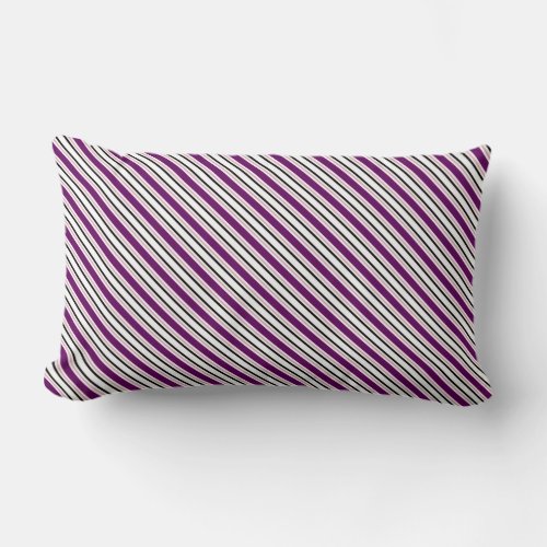 Purple Black White Diagonal Stripes Lumbar Pillow