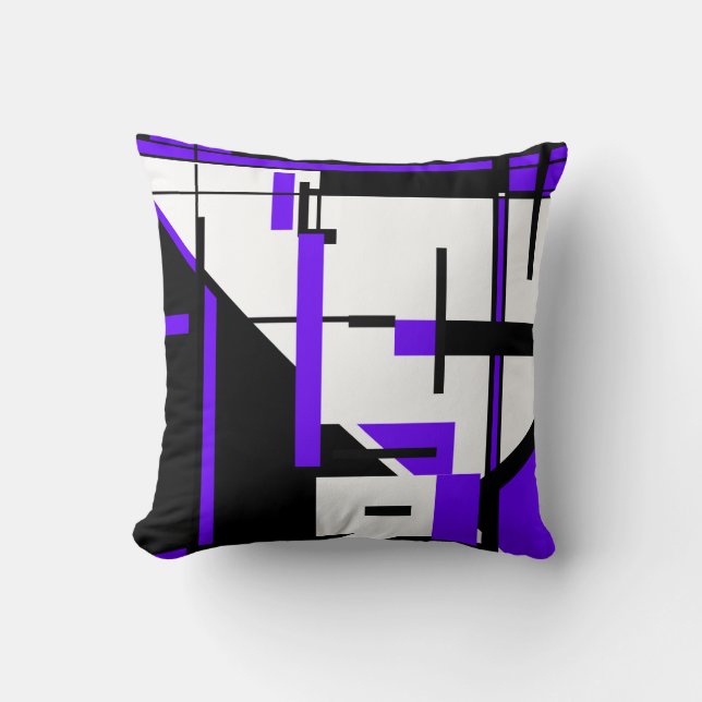 Purple Black White Geometric Abstract MCM Look Throw Pillow (Front)