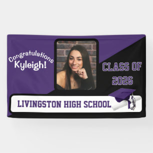 Purple, Black, & White Graduation Banner