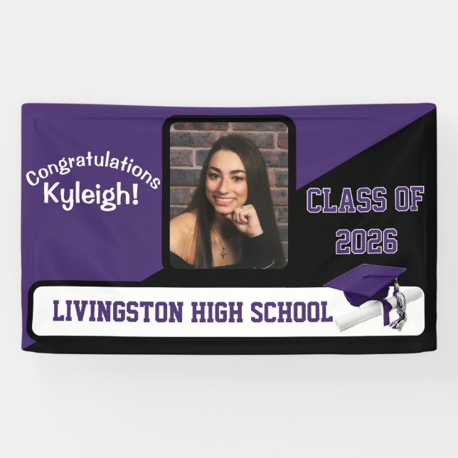 Purple, Black, & White Graduation Banner (Horizontal)