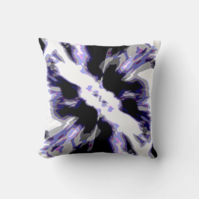 Purple, Black, White, Gray  Abstract Vision Flower Throw Pillow (Front)