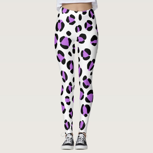Purple Black White Leopard Animal Print Leggings (Front)