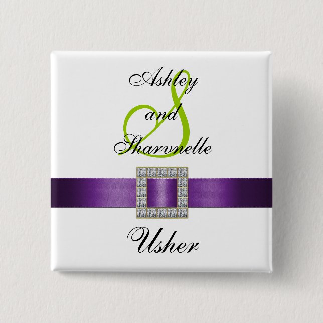 Purple, Black, White, Lime Green Usher Pin (Front)
