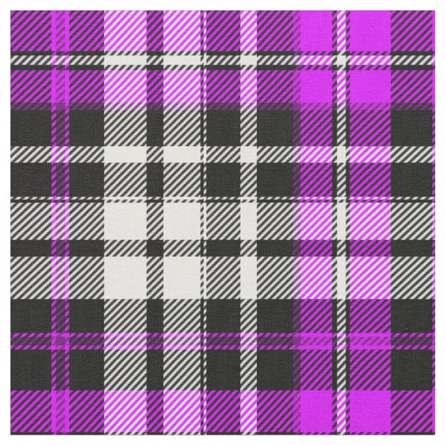 Purple Black White Plaid Tartan Pattern Design  Fabric (Close Up)