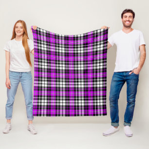Purple Black White Plaid Tartan Pattern Design Fleece Blanket