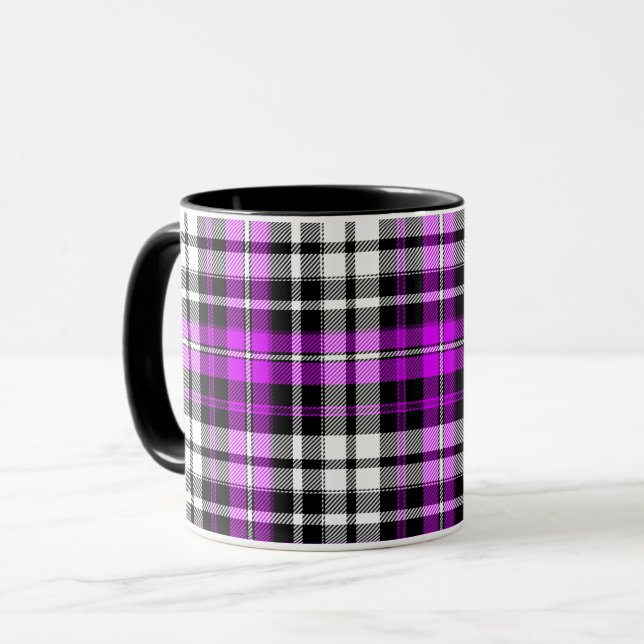 Purple Black White Plaid Tartan Pattern Design  Mug (Front Left)