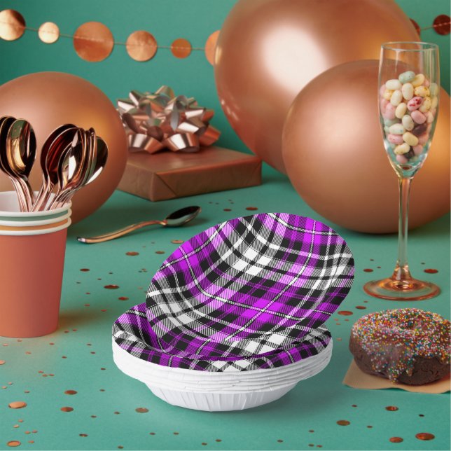 Purple Black White Plaid Tartan Pattern Design  Paper Bowls (Multi)
