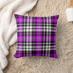 Purple Black White Plaid Tartan Pattern Design  Throw Pillow