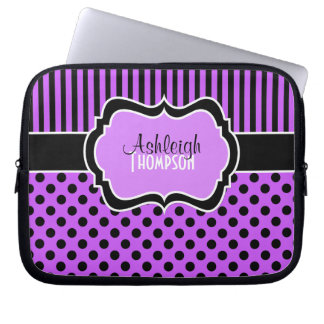 Purple, Black, White, Polka Dot Laptop Sleeve
