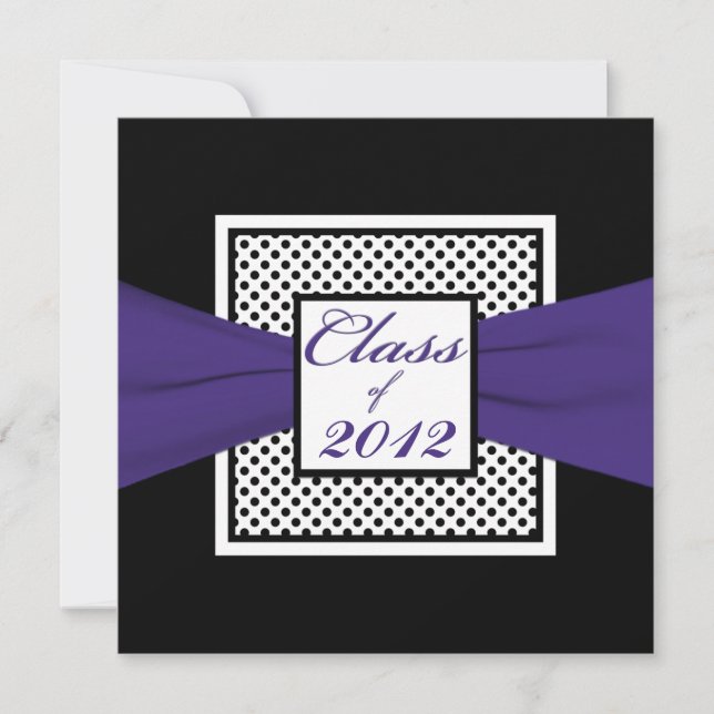 Purple Black White Polka Dot Photo Graduation Invitation (Front)