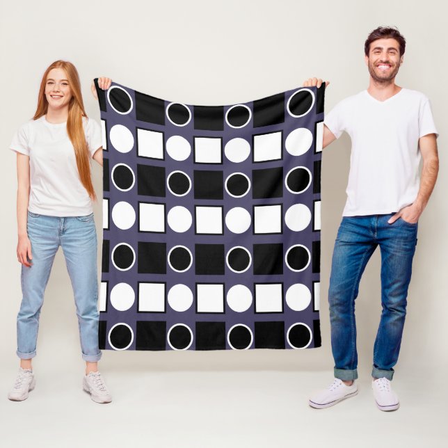 Purple Black White Square Circle Geometric Pattern Fleece Blanket (In Situ)