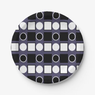 Purple Black White Square Circle Geometric Pattern