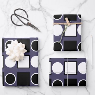 Purple Black White Square Circle Geometric Pattern