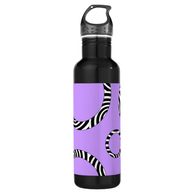Purple Black White Stripes & Circles Water Bottle (Front)