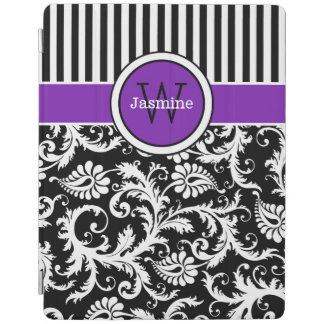 Purple Black White Stripes Damask iPad 2/3/4 Cover