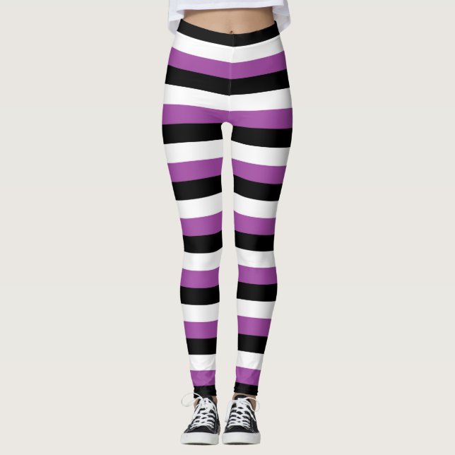 Purple, Black, White Stripes Leggings (Front)