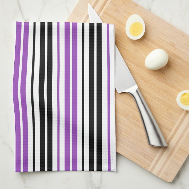 Purple Black White Stripes Pattern Design  Kitchen Towel (Quarter Fold)