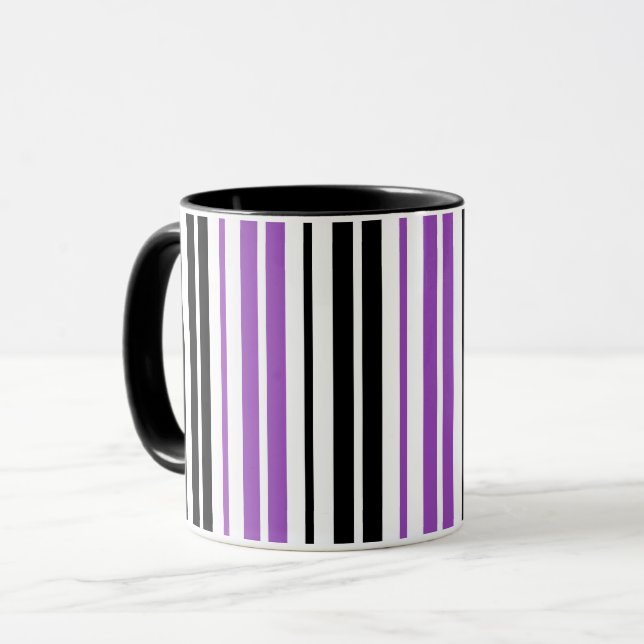 Purple Black White Stripes Pattern Design  Mug (Front Left)